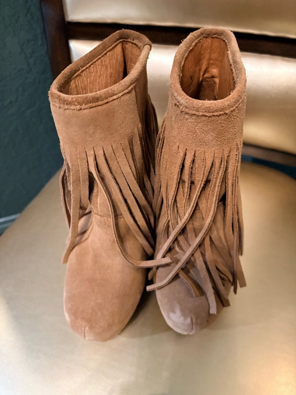 Koolaburra Tan Suede Fringe Ankle Booties